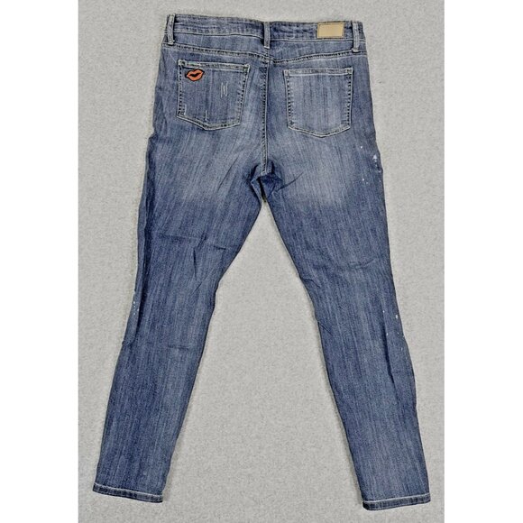 Adam Levine Skinny DENIM Jeans 17 Distressed Embroidered Lips Heart You Wish - Picture 11 of 16